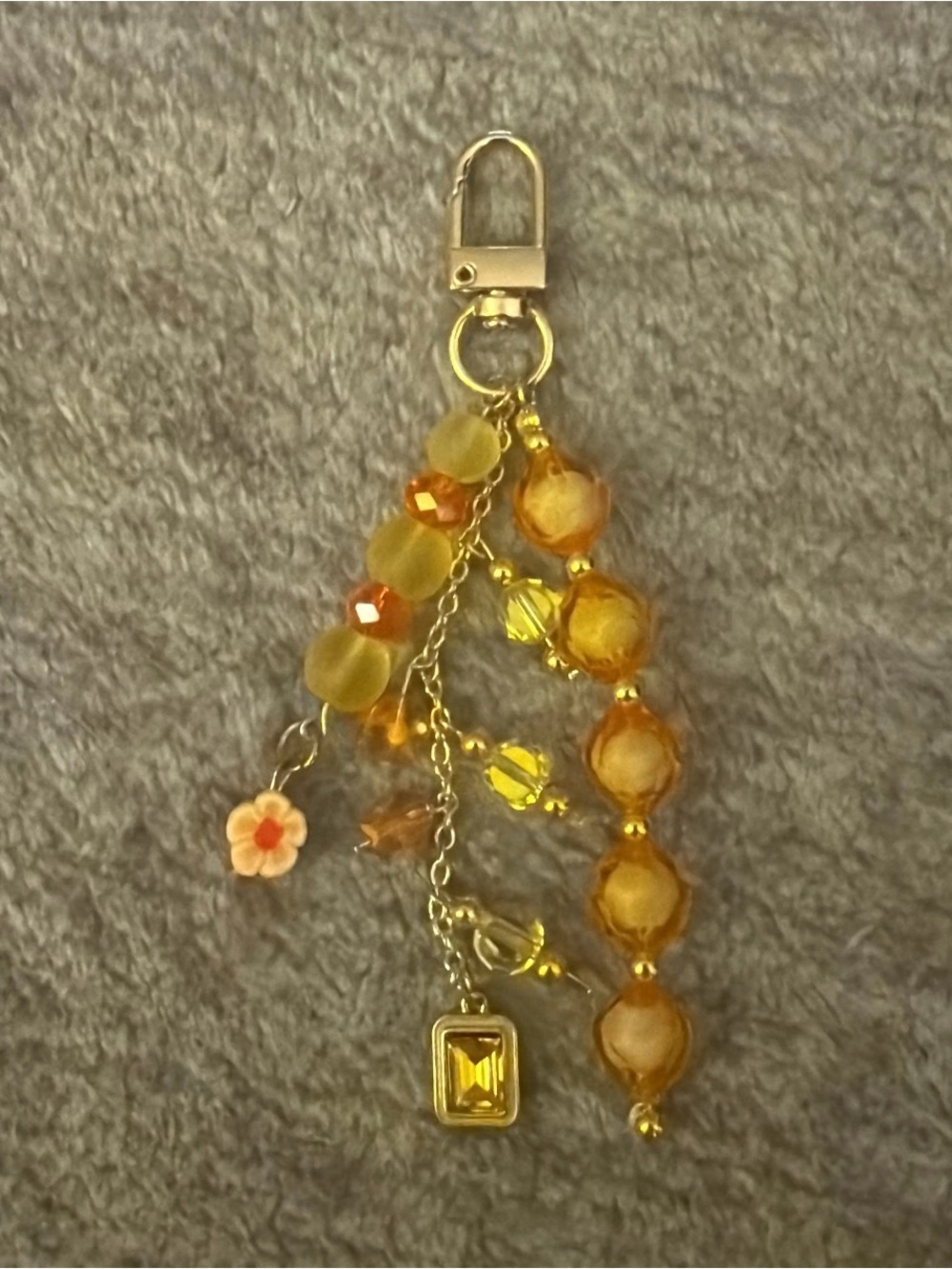 Gold-Tone Amber Beaded Charm Keychain